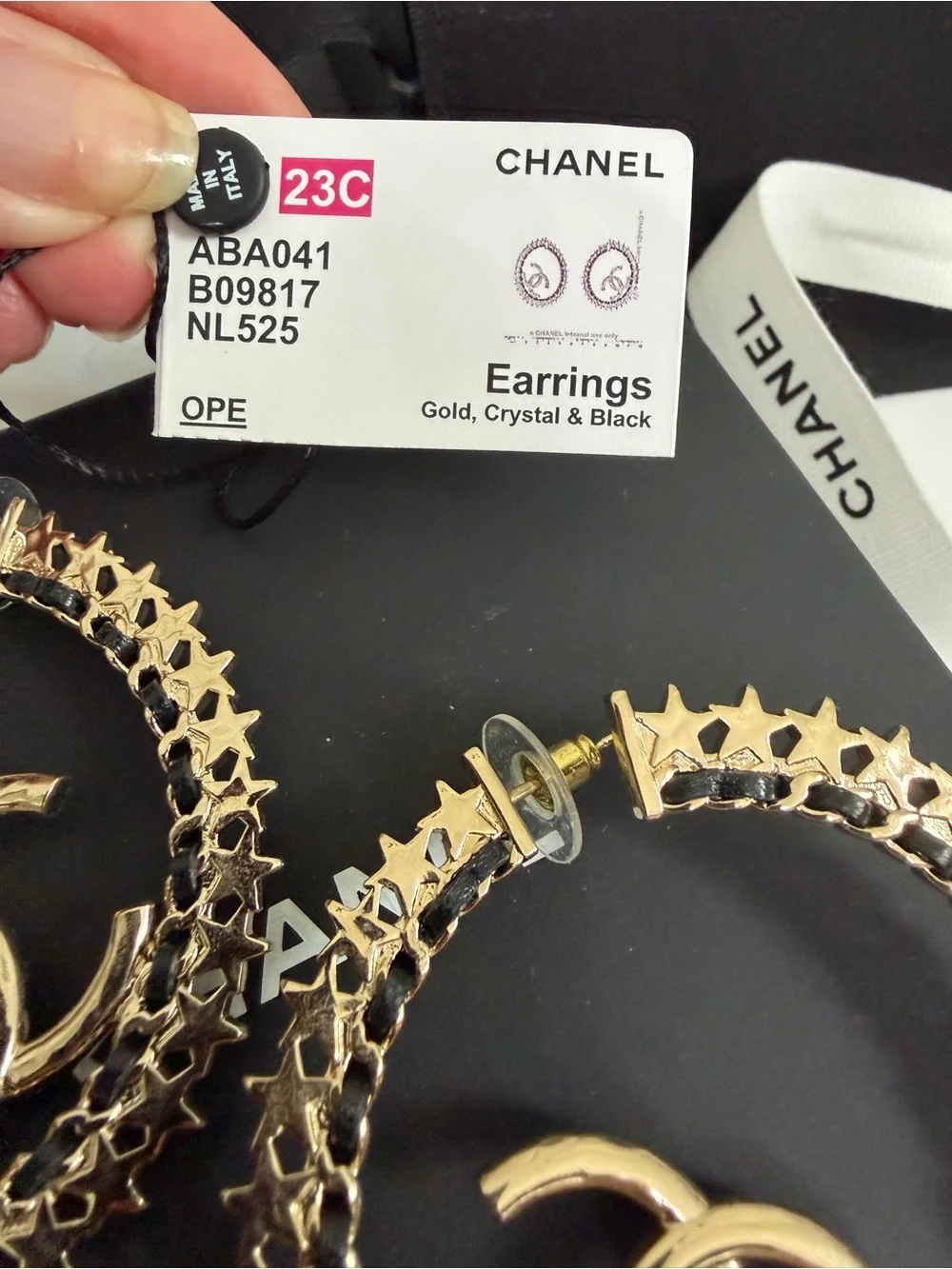 CHANEL Crystal CC Star-Edged Hoop Earrings